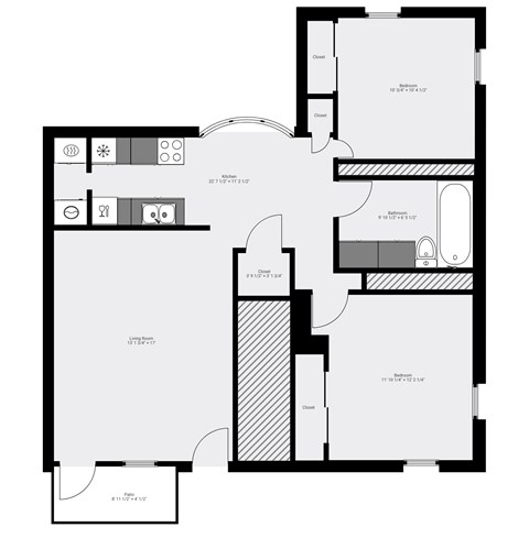 A floor plan of a house with labeled rooms and measurements.